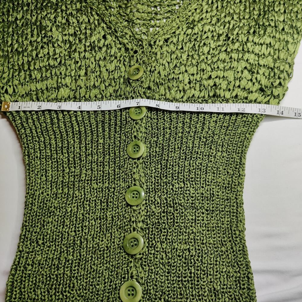 Vintage Bebe Y2K Kelly Green Woven Ribbon Stretch Knit Button Front Top Medium - Picture 9 of 10
